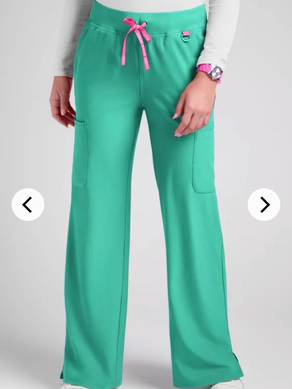Med Couture Wide-Leg Scrub Pants in Teal with Pink Drawstring
